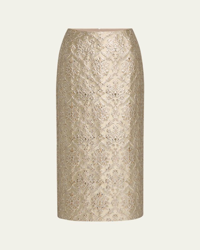Metallic Brocade Maxi Pencil Skirt